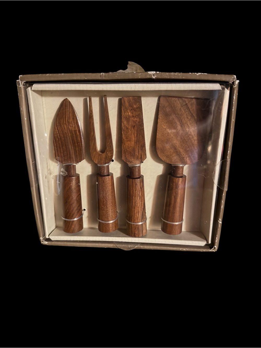 Pier 1 Imports Acacia Wood Cheese Knife Tool Set of 4 w/ Original Box India NEW